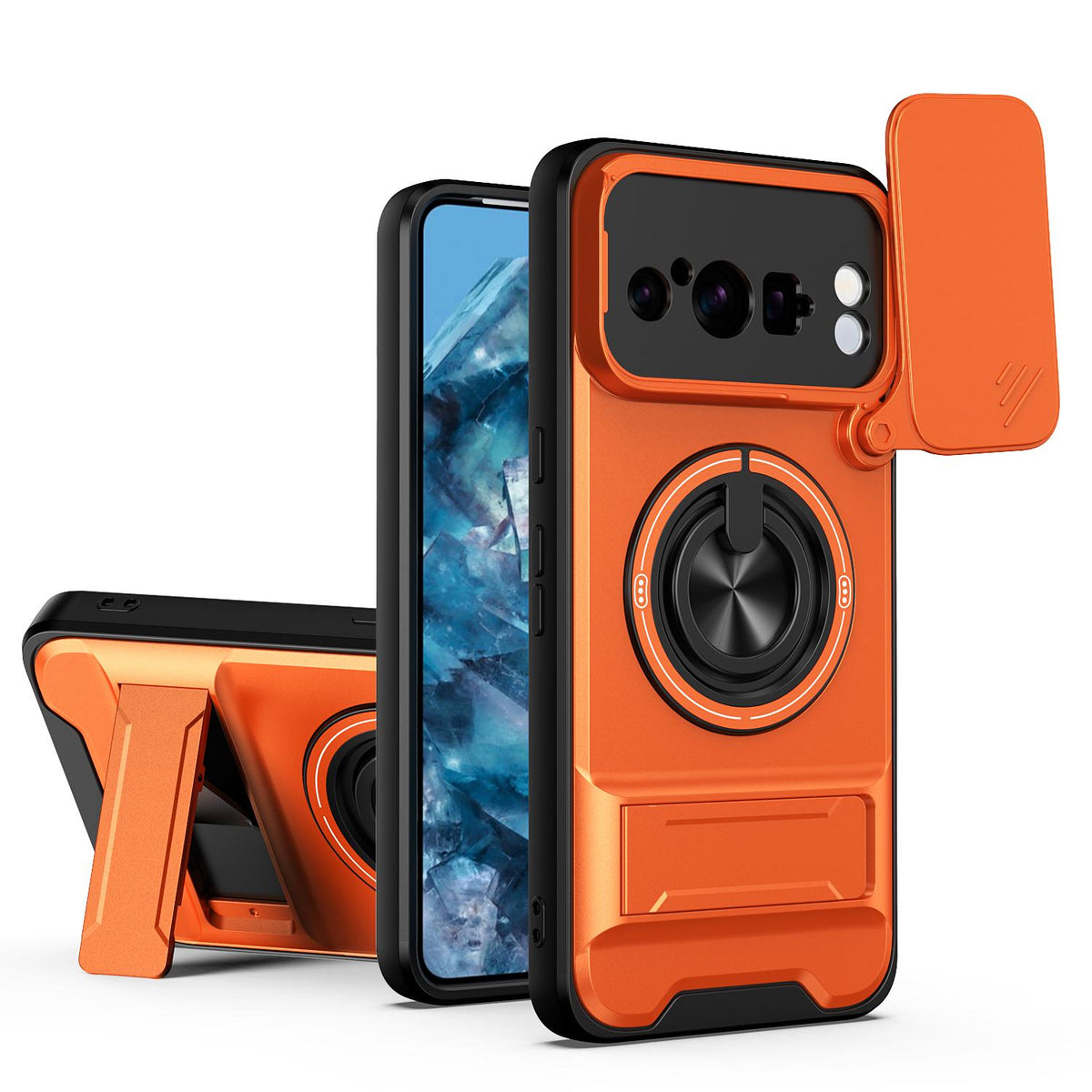 For Google Pixel 8 Pro Lens Sliding Window Multifunctional Magnetic Shockproof Phone Case - Orange - EDA009380009E