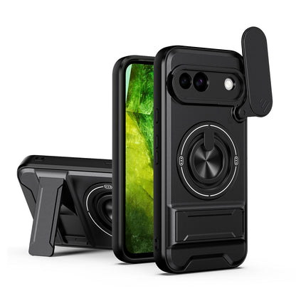For Google Pixel 8a Lens Sliding Window Multifunctional Magnetic Shockproof Phone Case - Black - EDA009380010B