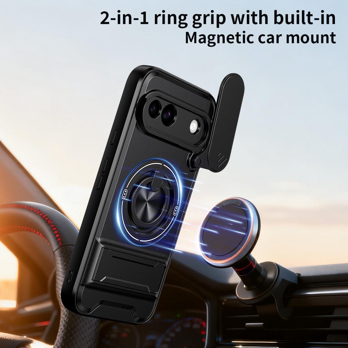For Google Pixel 8a Lens Sliding Window Multifunctional Magnetic Shockproof Phone Case - Black - EDA009380010B