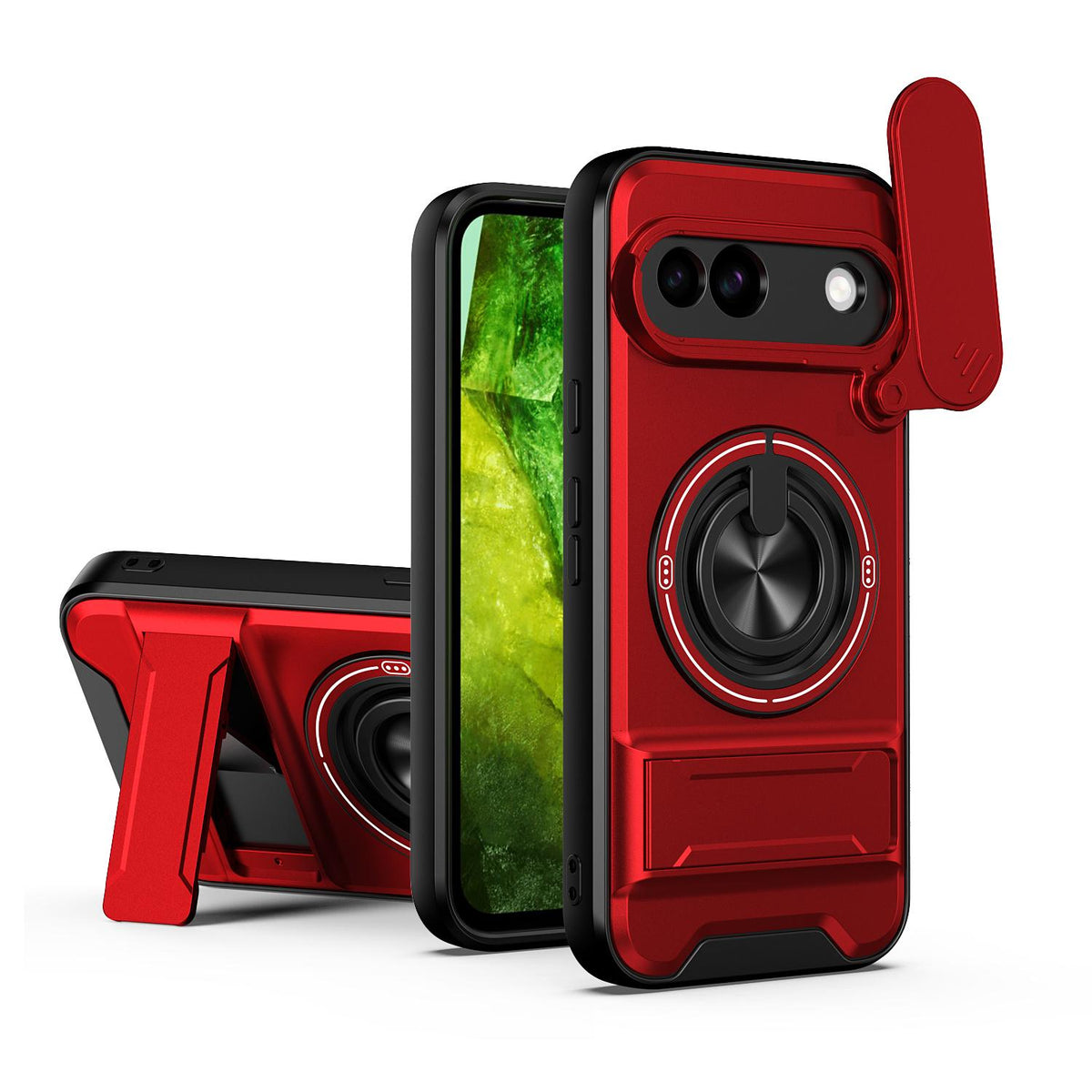 For Google Pixel 8a Lens Sliding Window Multifunctional Magnetic Shockproof Phone Case - Red - EDA009380010C