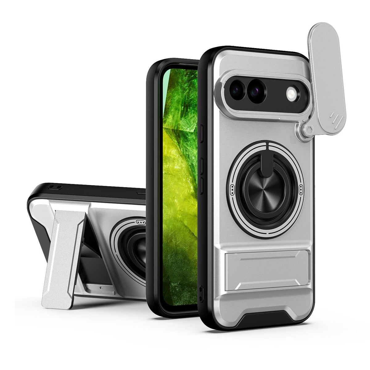 For Google Pixel 8a Lens Sliding Window Multifunctional Magnetic Shockproof Phone Case - Titanium Gray - EDA009380010D