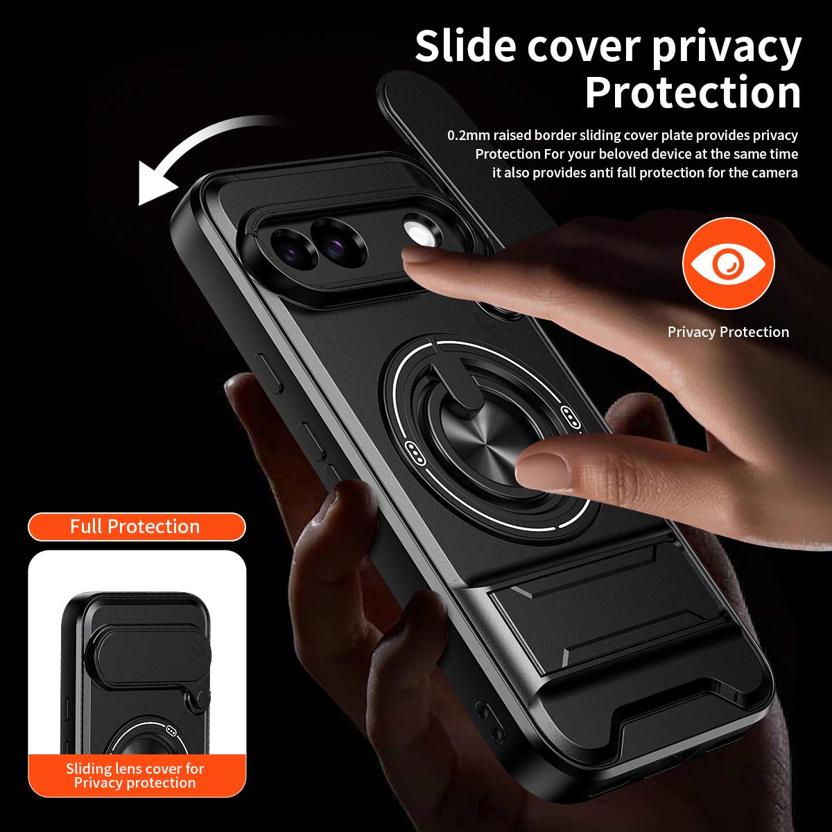 For Google Pixel 8a Lens Sliding Window Multifunctional Magnetic Shockproof Phone Case - Titanium Gray - EDA009380010D
