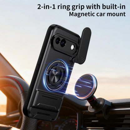 For Google Pixel 8a Lens Sliding Window Multifunctional Magnetic Shockproof Phone Case - Titanium Gray - EDA009380010D