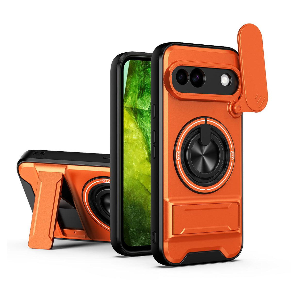 For Google Pixel 8a Lens Sliding Window Multifunctional Magnetic Shockproof Phone Case - Orange - EDA009380010E