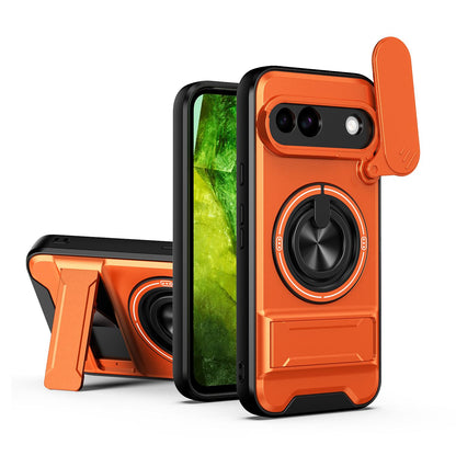 For Google Pixel 8a Lens Sliding Window Multifunctional Magnetic Shockproof Phone Case - Orange - EDA009380010E