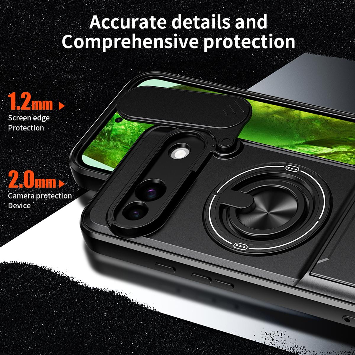 For Google Pixel 8a Lens Sliding Window Multifunctional Magnetic Shockproof Phone Case - Orange - EDA009380010E