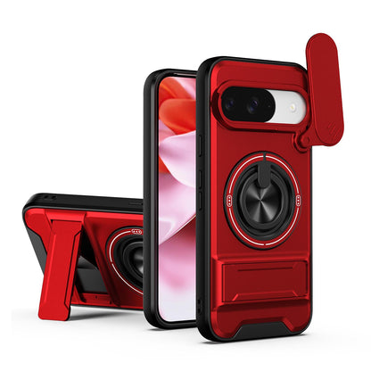 For Google Pixel 9 Lens Sliding Window Multifunctional Magnetic Shockproof Phone Case - Red - EDA009380012C