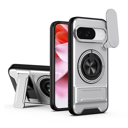 For Google Pixel 9 Lens Sliding Window Multifunctional Magnetic Shockproof Phone Case - Titanium Gray - EDA009380012D