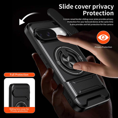For Google Pixel 9 Lens Sliding Window Multifunctional Magnetic Shockproof Phone Case - Titanium Gray - EDA009380012D