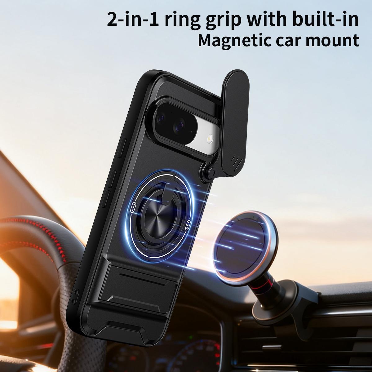 For Google Pixel 9 Lens Sliding Window Multifunctional Magnetic Shockproof Phone Case - Titanium Gray - EDA009380012D