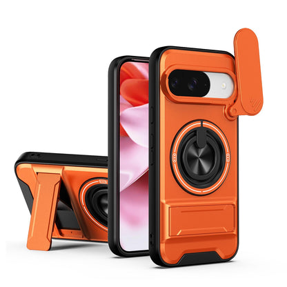 For Google Pixel 9 Lens Sliding Window Multifunctional Magnetic Shockproof Phone Case - Orange - EDA009380012E