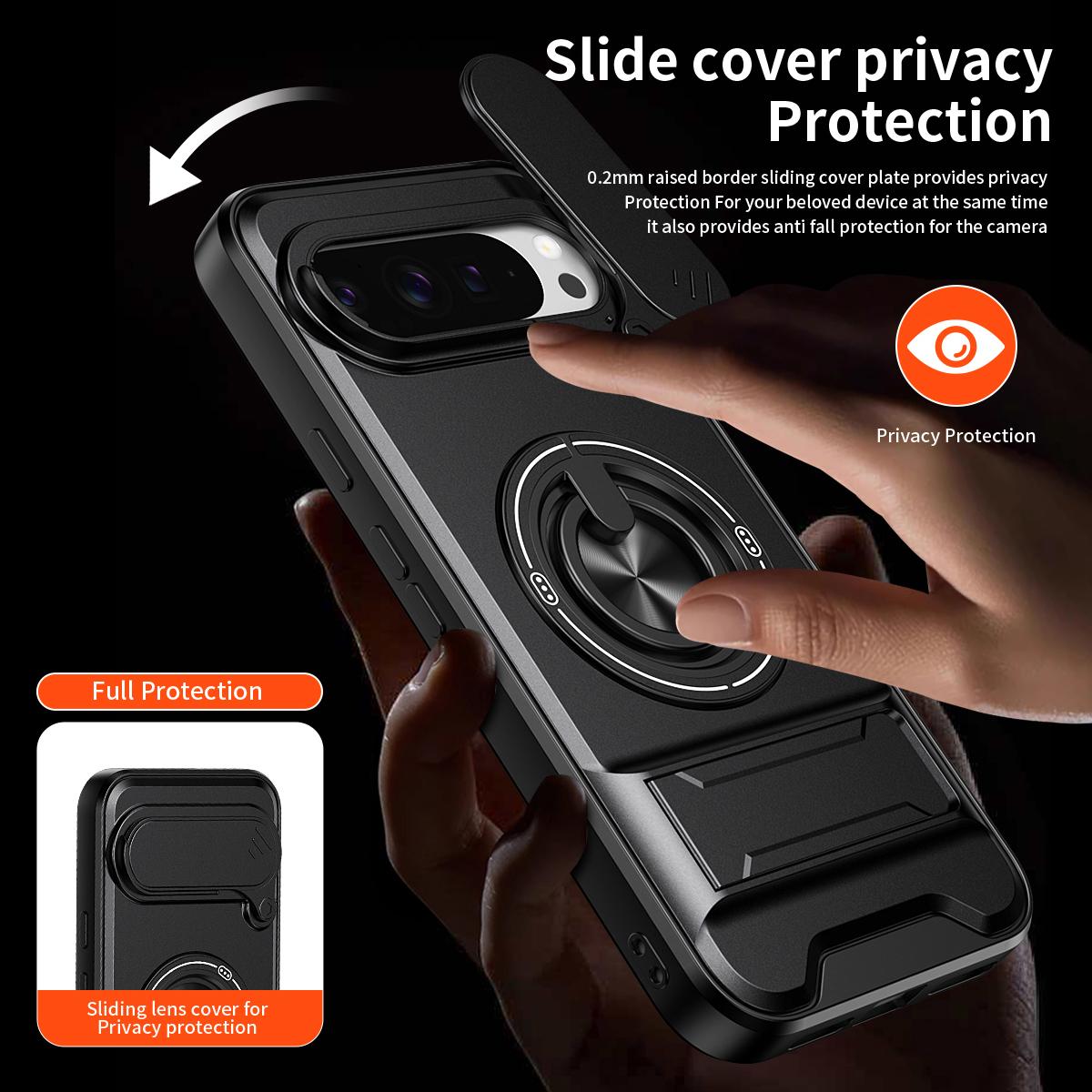 For Google Pixel 9 Pro XL 5G Lens Sliding Window Multifunctional Magnetic Shockproof Phone Case - Black - EDA009380013B