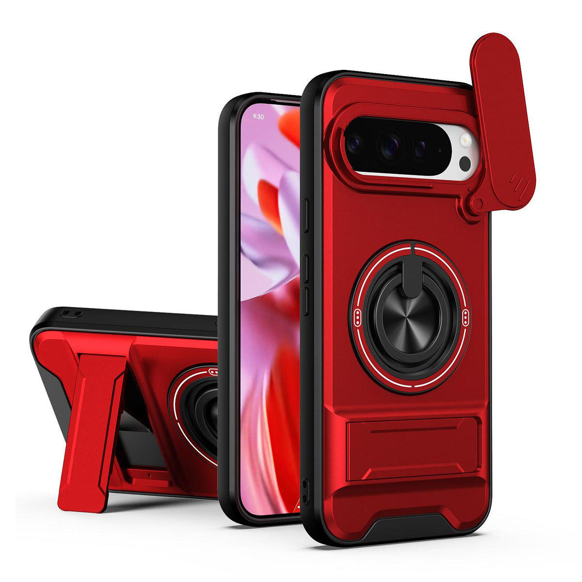 For Google Pixel 9 Pro XL 5G Lens Sliding Window Multifunctional Magnetic Shockproof Phone Case - Red - EDA009380013C