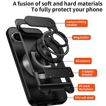 For Google Pixel 9 Pro XL 5G Lens Sliding Window Multifunctional Magnetic Shockproof Phone Case - Red - EDA009380013C