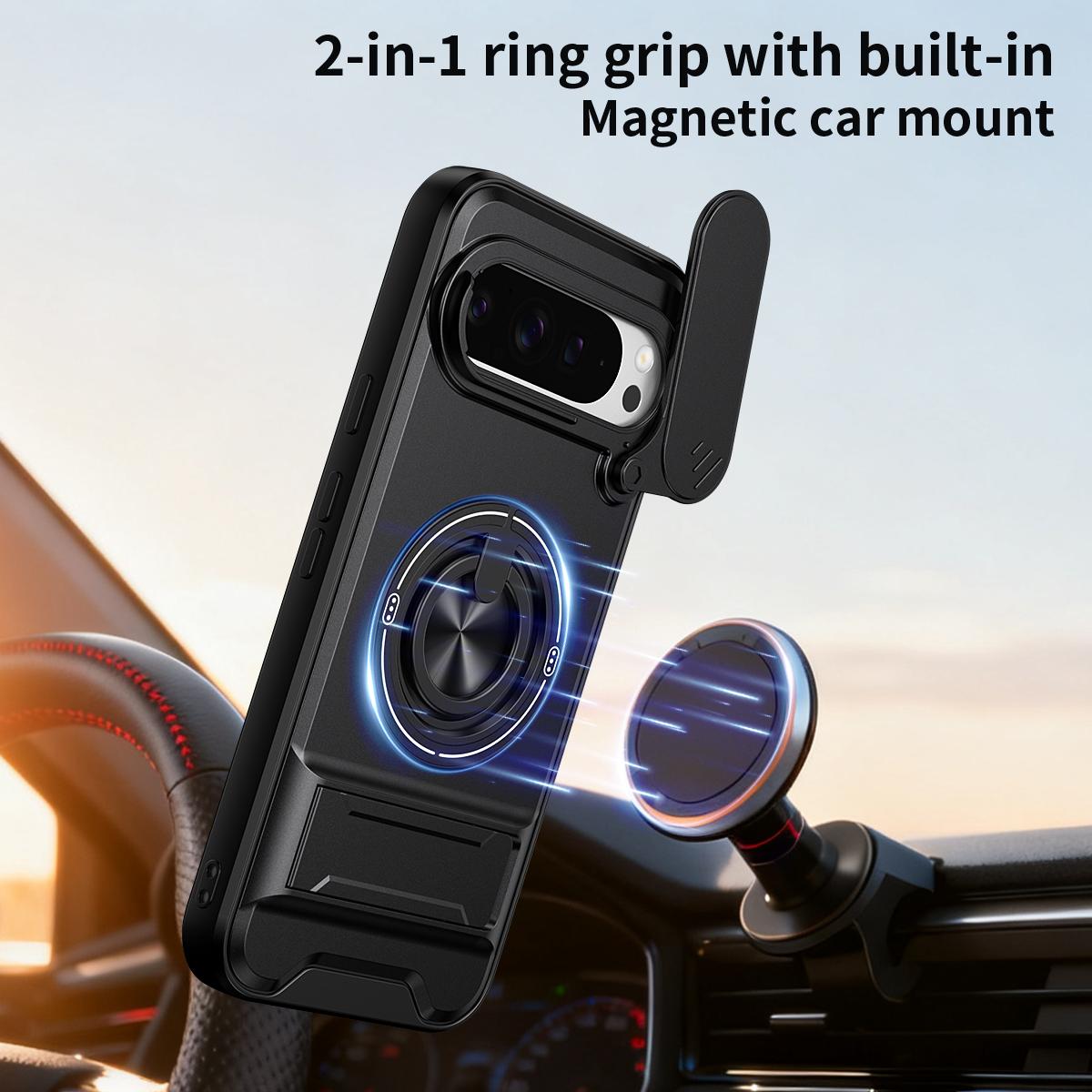 For Google Pixel 9 Pro XL 5G Lens Sliding Window Multifunctional Magnetic Shockproof Phone Case - Red - EDA009380013C