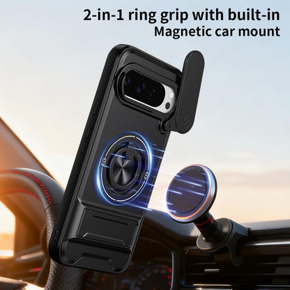 For Google Pixel 9 Pro XL 5G Lens Sliding Window Multifunctional Magnetic Shockproof Phone Case - Red - EDA009380013C