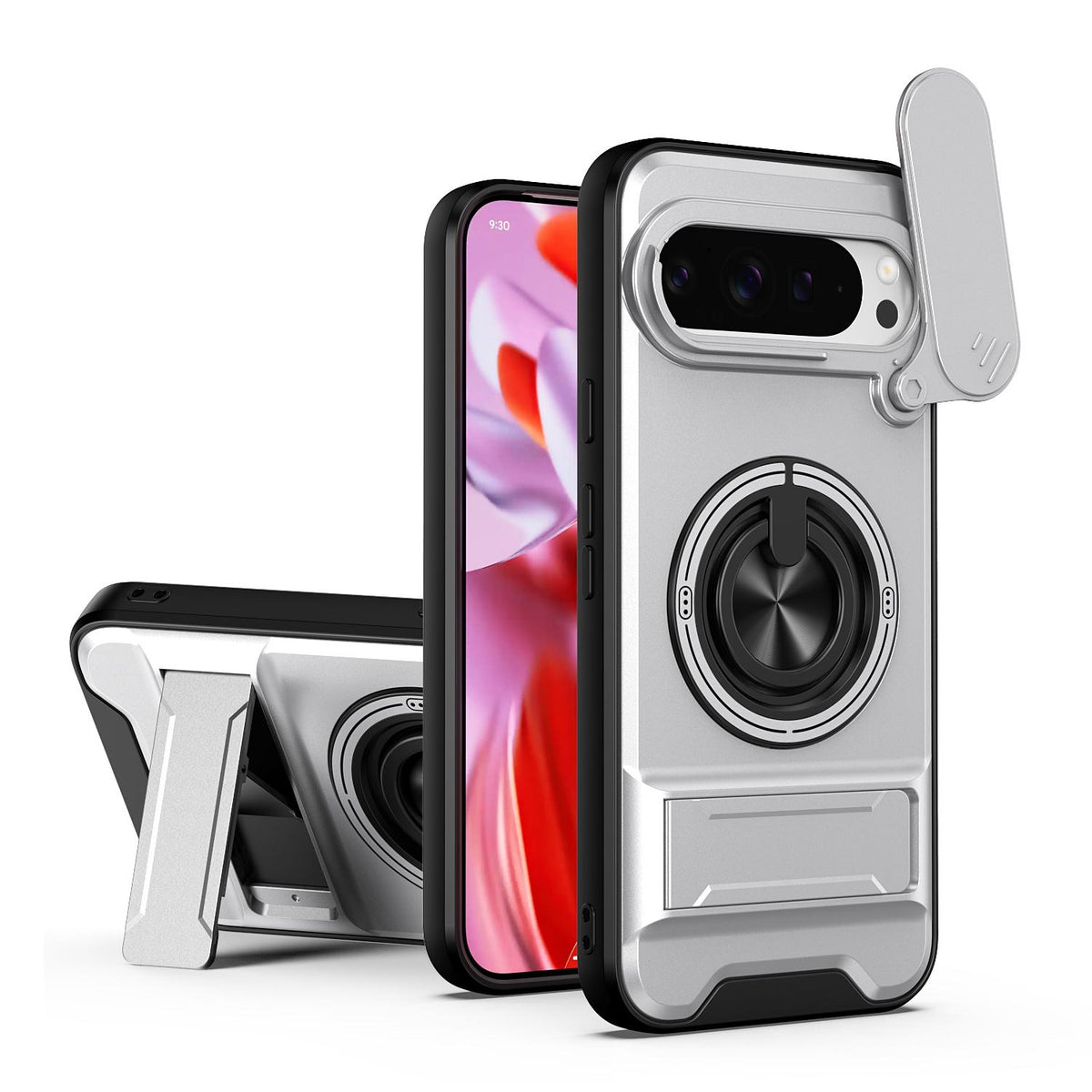 For Google Pixel 9 Pro XL 5G Lens Sliding Window Multifunctional Magnetic Shockproof Phone Case - Titanium Gray - EDA009380013D