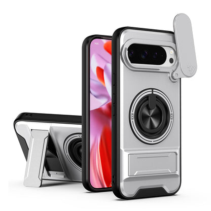 For Google Pixel 9 Pro XL 5G Lens Sliding Window Multifunctional Magnetic Shockproof Phone Case - Titanium Gray - EDA009380013D