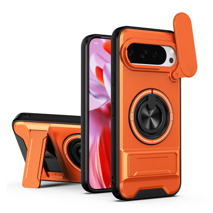 For Google Pixel 9 Pro XL 5G Lens Sliding Window Multifunctional Magnetic Shockproof Phone Case - Orange - EDA009380013E