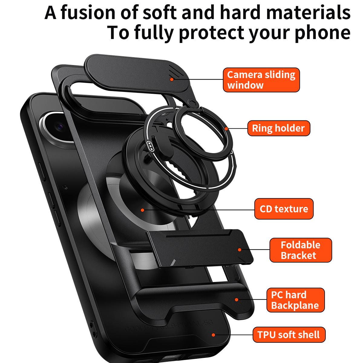 For Google Pixel 9 Pro XL 5G Lens Sliding Window Multifunctional Magnetic Shockproof Phone Case - Orange - EDA009380013E
