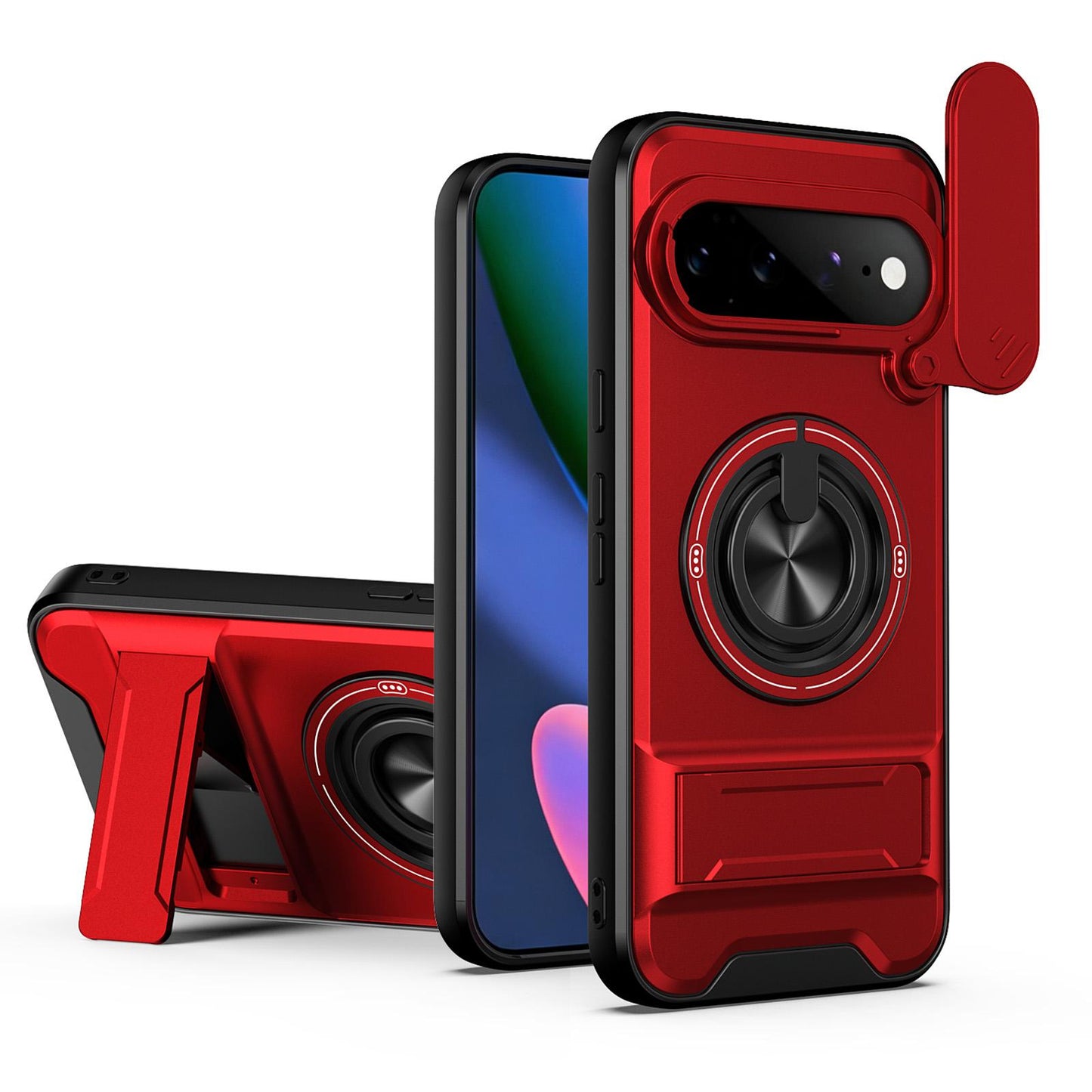 For Google Pixel 11 Pro XL Lens Sliding Window Multifunctional Magnetic Shockproof Phone Case(Red)