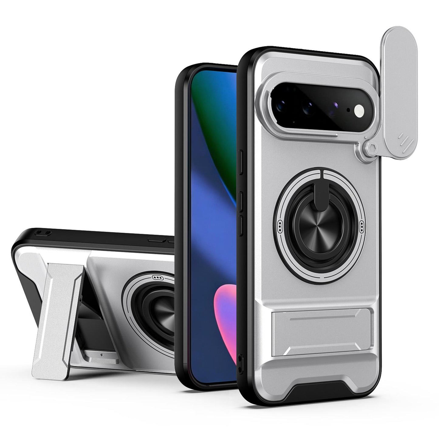 For Google Pixel 11 Pro XL Lens Sliding Window Multifunctional Magnetic Shockproof Phone Case(Titanium Gray)