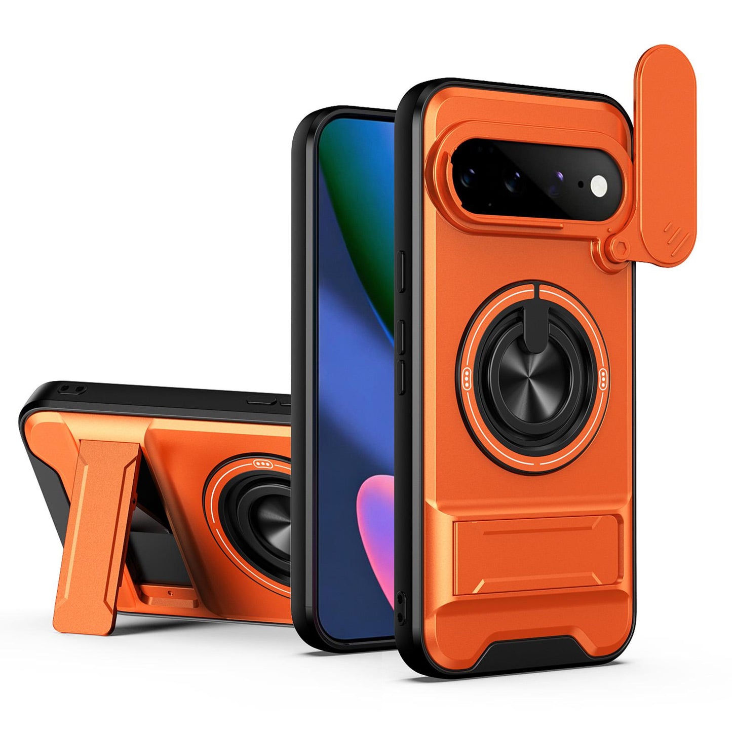 For Google Pixel 11 Pro XL Lens Sliding Window Multifunctional Magnetic Shockproof Phone Case(Orange)