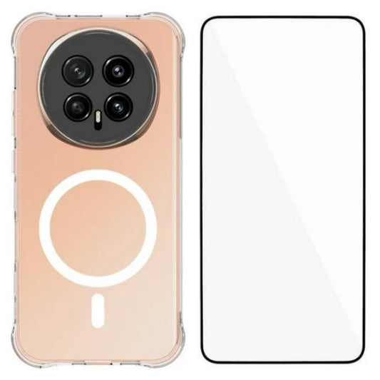 For Honor Magic8 5G WANLONFENG Transparent Magnetic Four-Corner Shockproof TPU Phone Case with Screen Film - Transparent - EDA009391605A