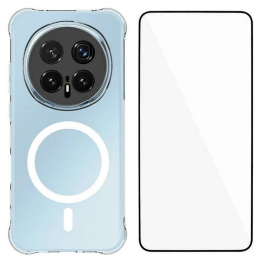 For Honor Magic8 Pro 5G WANLONFENG Transparent Magnetic Four-Corner Shockproof TPU Phone Case with Screen Film - Transparent - EDA009391606A