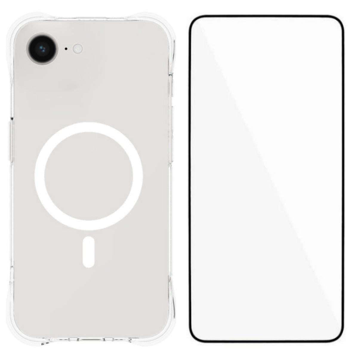 For iPhone 17e / 16e WANLONFENG Transparent Magnetic Four-Corner Shockproof TPU Phone Case with Screen Film(Transparent)