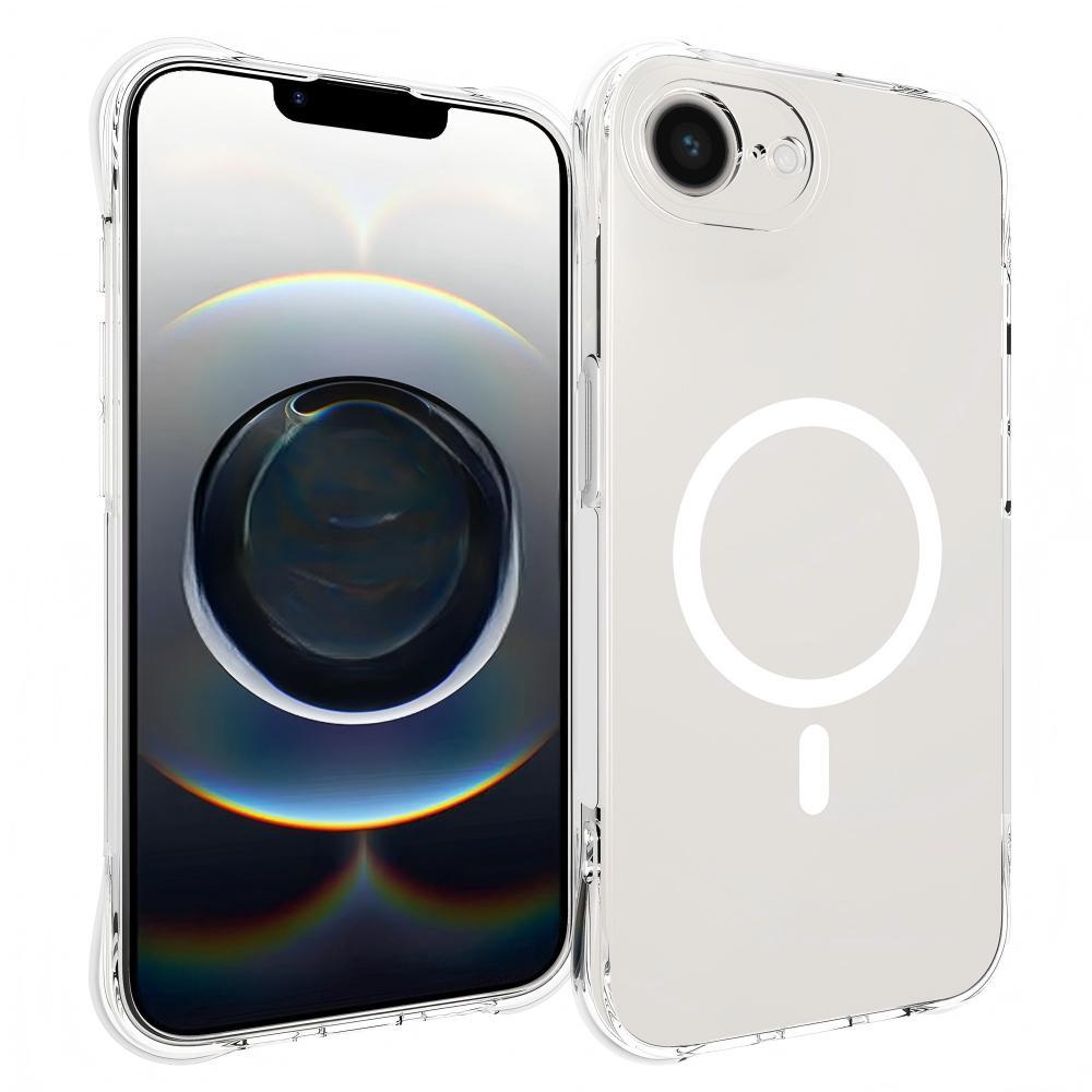 For iPhone 17e / 16e WANLONFENG Transparent Magnetic Four-Corner Shockproof TPU Phone Case with Screen Film(Transparent)