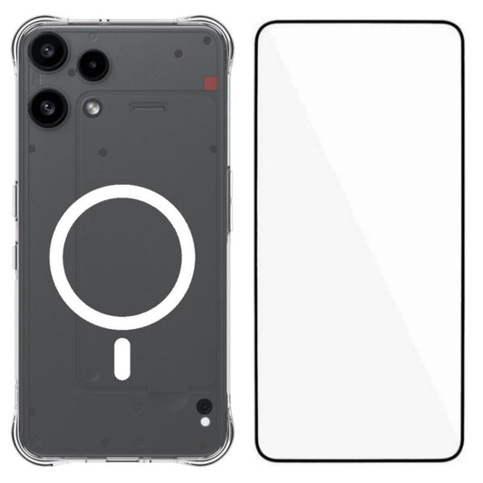 For Nothing Phone 3a Lite WANLONFENG Transparent Magnetic Four-Corner Shockproof TPU Phone Case with Screen Film - Transparent - EDA009391904A
