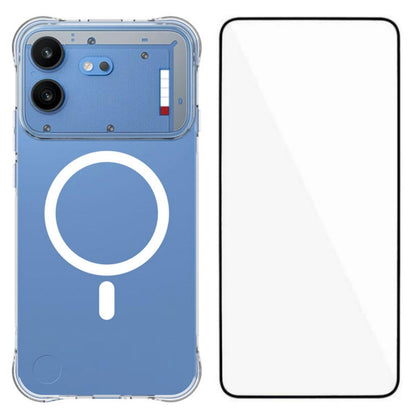 For Nothing Phone 4b WANLONFENG Transparent Magnetic Four-Corner Shockproof TPU Phone Case with Screen Film(Transparent)