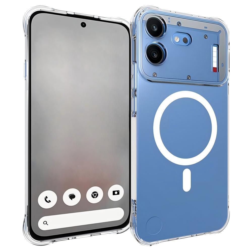 For Nothing Phone 4b WANLONFENG Transparent Magnetic Four-Corner Shockproof TPU Phone Case with Screen Film(Transparent)