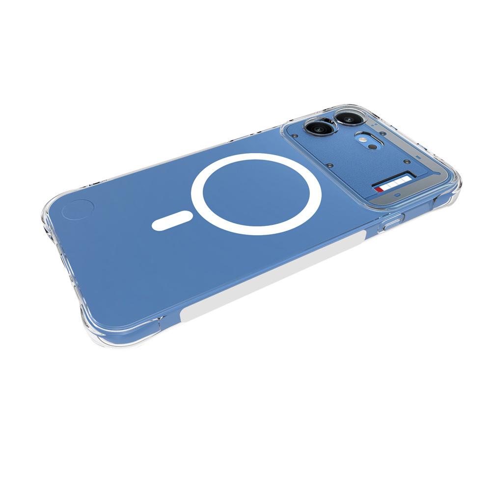For Nothing Phone 4b WANLONFENG Transparent Magnetic Four-Corner Shockproof TPU Phone Case with Screen Film(Transparent)