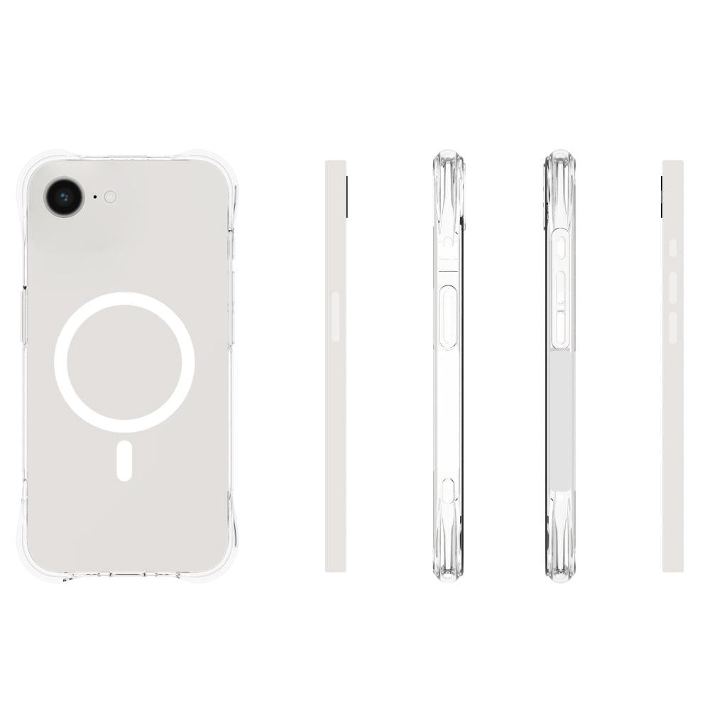For iPhone 17e / 16e WANLONFENG Transparent Magnetic Four-Corner Shockproof TPU Phone Case with 2pcs Screen Films(Transparent)