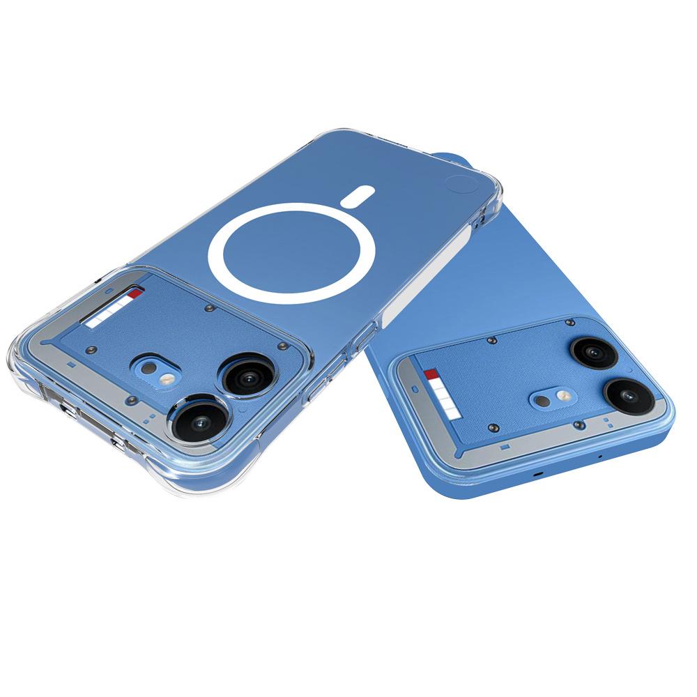 For Nothing Phone 4b WANLONFENG Transparent Magnetic Four-Corner Shockproof TPU Phone Case with 2pcs Screen Films(Transparent)