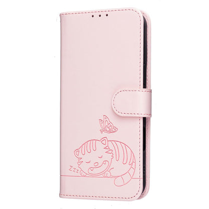 For Redmi K90 ProMax / Poco F8 Ultra Cat Butterfly Embossed RFID Vegan Leather Phone Case with Strap(Pink)