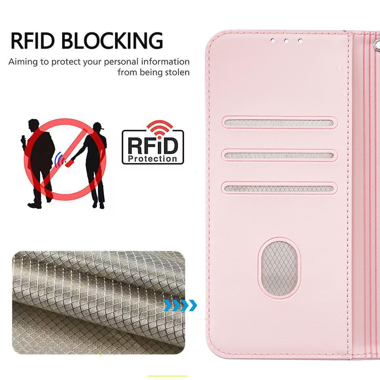 For Redmi K90 ProMax / Poco F8 Ultra Cat Butterfly Embossed RFID Vegan Leather Phone Case with Strap(Pink)