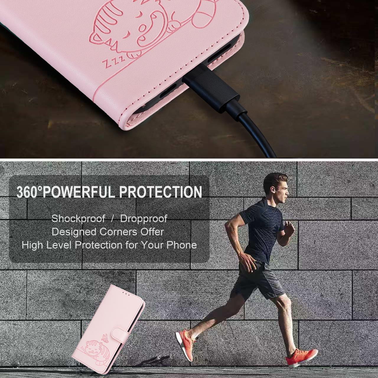 For Redmi K90 ProMax / Poco F8 Ultra Cat Butterfly Embossed RFID Vegan Leather Phone Case with Strap(Pink)