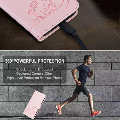For Redmi K90 ProMax / Poco F8 Ultra Cat Butterfly Embossed RFID Vegan Leather Phone Case with Strap(Pink)