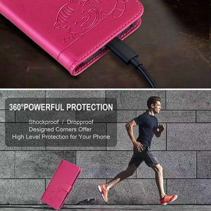 For Redmi K90 ProMax / Poco F8 Ultra Cat Butterfly Embossed RFID Vegan Leather Phone Case with Strap(Rose Red)