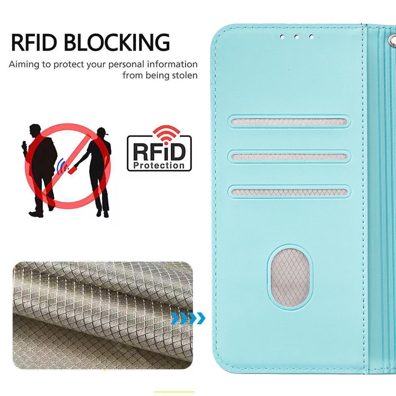For Redmi K90 ProMax / Poco F8 Ultra Cat Butterfly Embossed RFID Vegan Leather Phone Case with Strap(Light Green)
