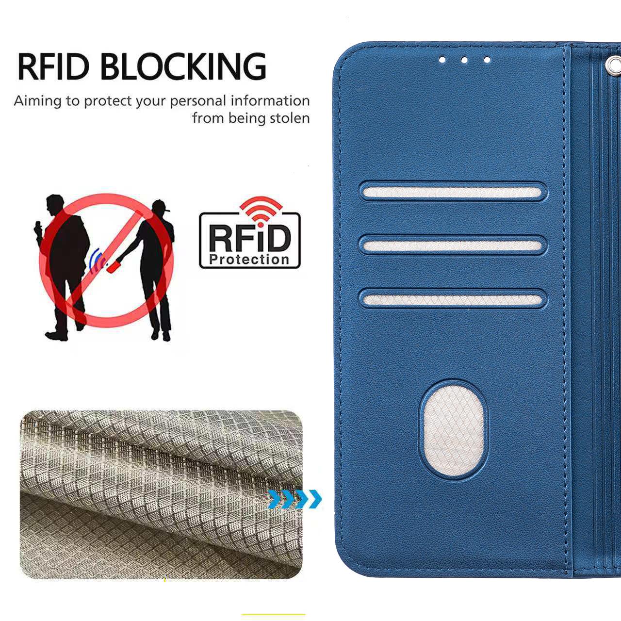 For Redmi K90 ProMax / Poco F8 Ultra Cat Butterfly Embossed RFID Vegan Leather Phone Case with Strap(Dark Blue)