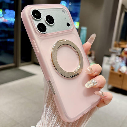 For iPhone 18 Pro Skin Feel 360 Degrees Rotating Holder PC Hybrid TPU Magnetic Phone Case - Pink - EDA009401919A