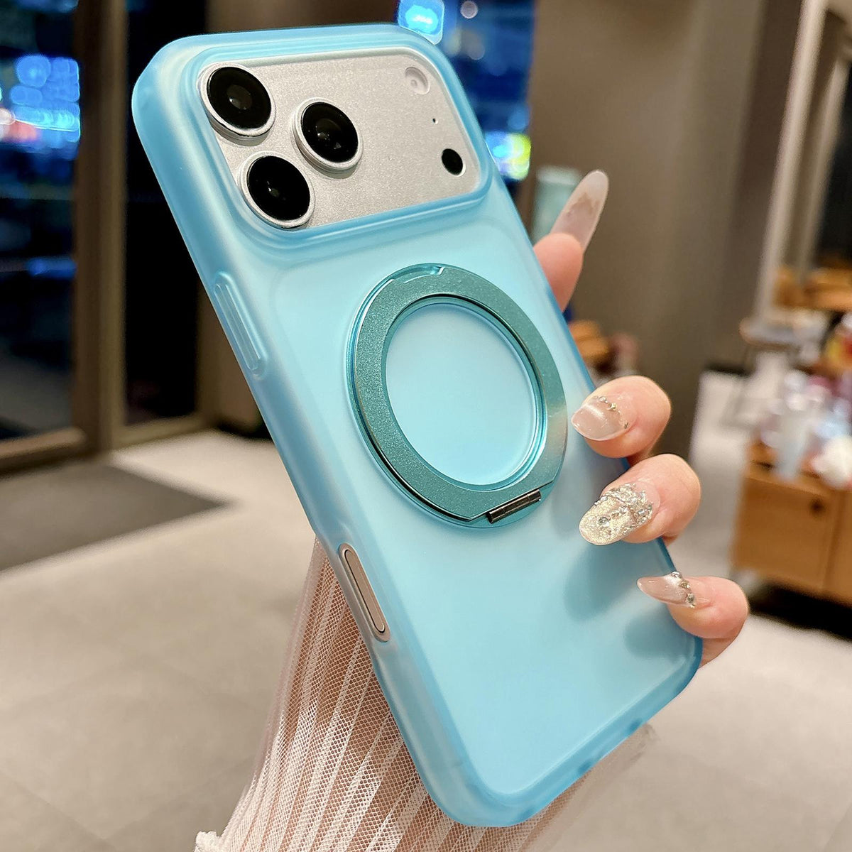 For iPhone 18 Pro Skin Feel 360 Degrees Rotating Holder PC Hybrid TPU Magnetic Phone Case - Blue - EDA009401919B