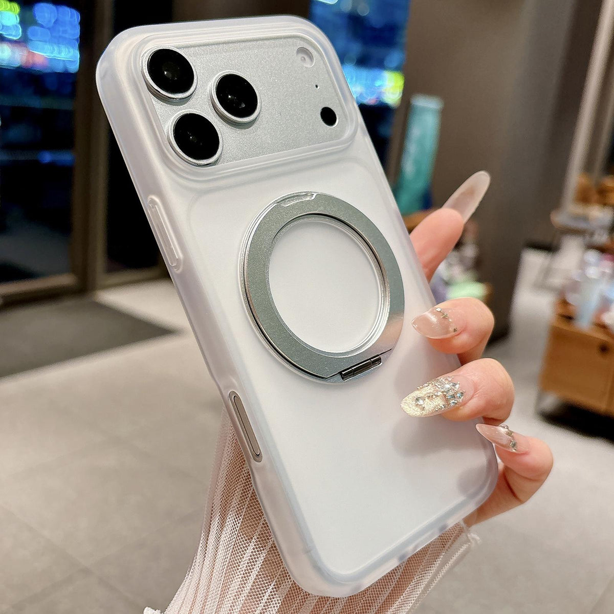 For iPhone 18 Pro Skin Feel 360 Degrees Rotating Holder PC Hybrid TPU Magnetic Phone Case - White - EDA009401919C