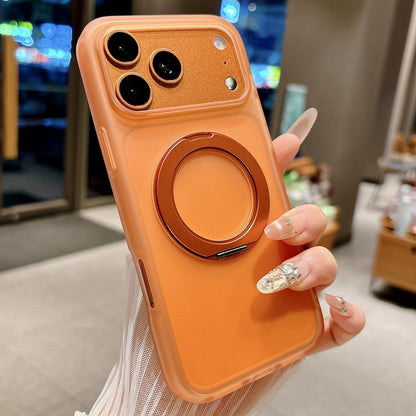 For iPhone 18 Pro Skin Feel 360 Degrees Rotating Holder PC Hybrid TPU Magnetic Phone Case - Orange - EDA009401919E