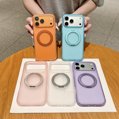 For iPhone 18 Pro Max Skin Feel 360 Degrees Rotating Holder PC Hybrid TPU Magnetic Phone Case - Pink - EDA009401920A