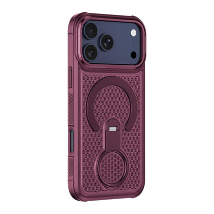 For iPhone 17 Pro Max Colorful Hollowed Cooling 360 Degree Rotation Ring Holder Magnetic Phone Case(Wine Red)